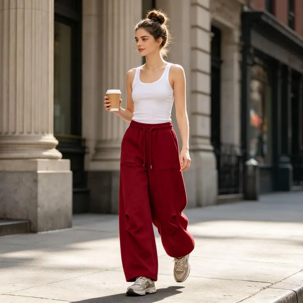 Soft Polyester Pants Loose Fit Sweatpants Wide Leg Pants for Men Women Drawstring Elastic Waist Trousers Loose Fit for Spring