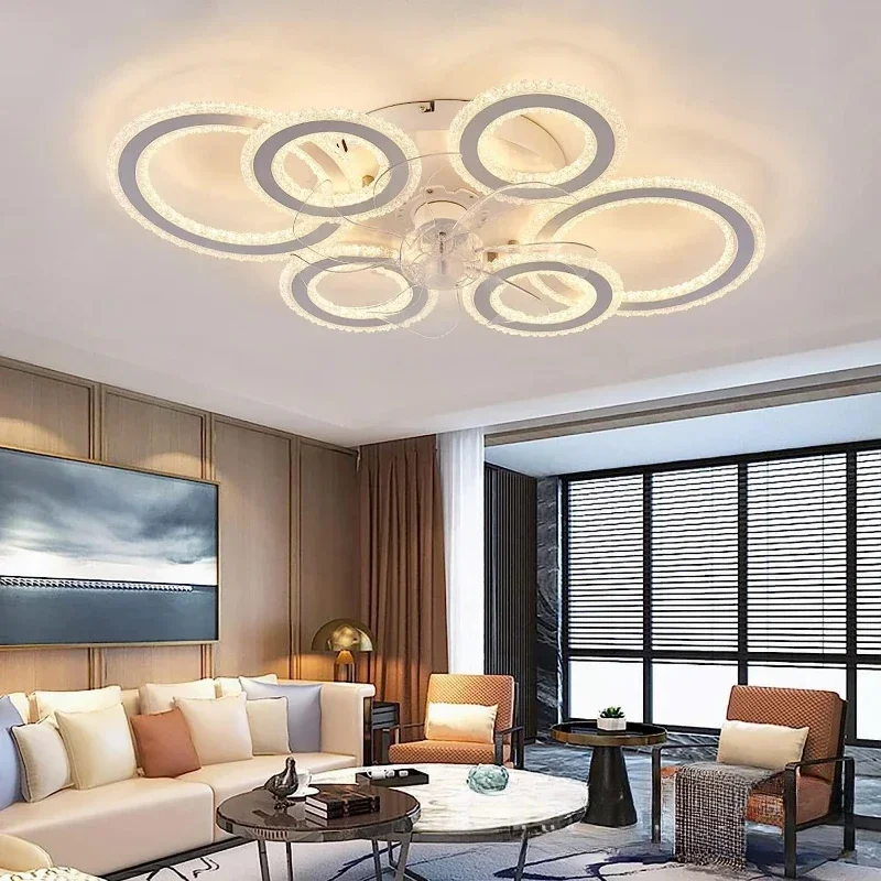 Ceiling Fan with Light Electric Fans Luxury Bedroom LED Lights Invisible Restaurant Remote Cemulti-head Circular Ceiling Lamp