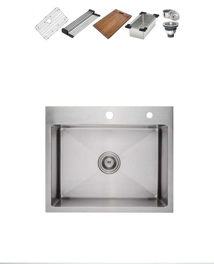 Thsink Model 3838 Modern Square Stainless Steel 304 Single Bowl One Kitchen Sink Faucet Satin Finish Handmade Counter