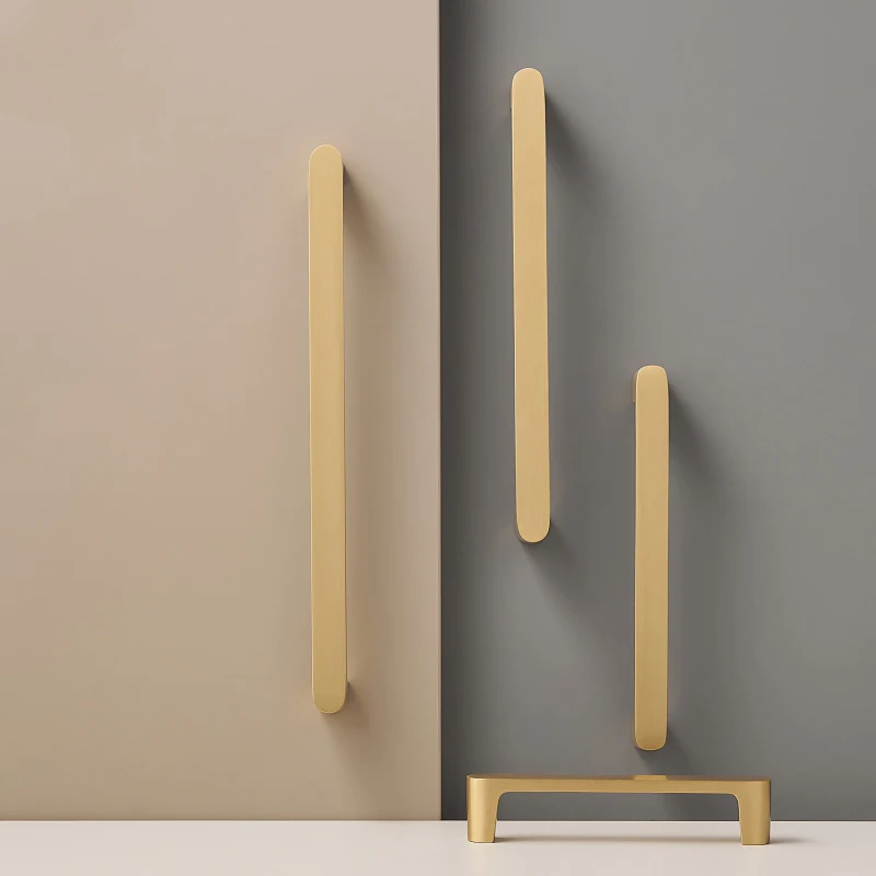 Solid Brass Simple Style Handle  Cabinet Drawer Wardrobe Door Gold Pull Feel Comfortable 96/128/160/192 Hole Spacing