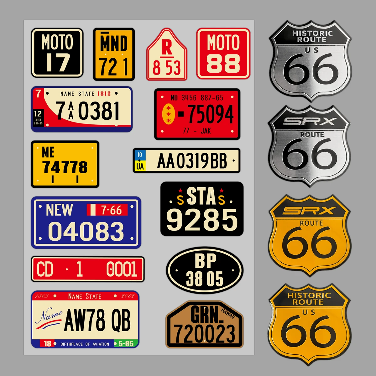 Retro Highway Records 2 PCS Aluminium Stickers 1 SET Reflective Vinyl Decal Accessories Set Decor Motorcycle Moto Scooter Body