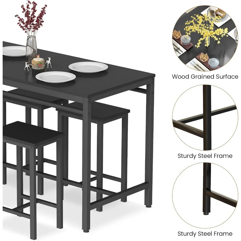 طقم طعام بارتفاع منضدة، طاولة مطبخ صناعية وكراسي لـ 4 أشخاص مع طاولة حانة و4 مقاعد بار، طقم طاولة بار مكون من 5 قطع