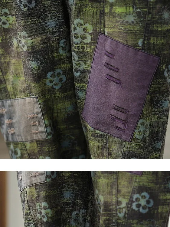 

Летние свободные повседневные джинсовые комбинезоны из тонкого материала с художественным цветочным принтом, 2022, большие размеры, брюки с высокой талией и девятью точками