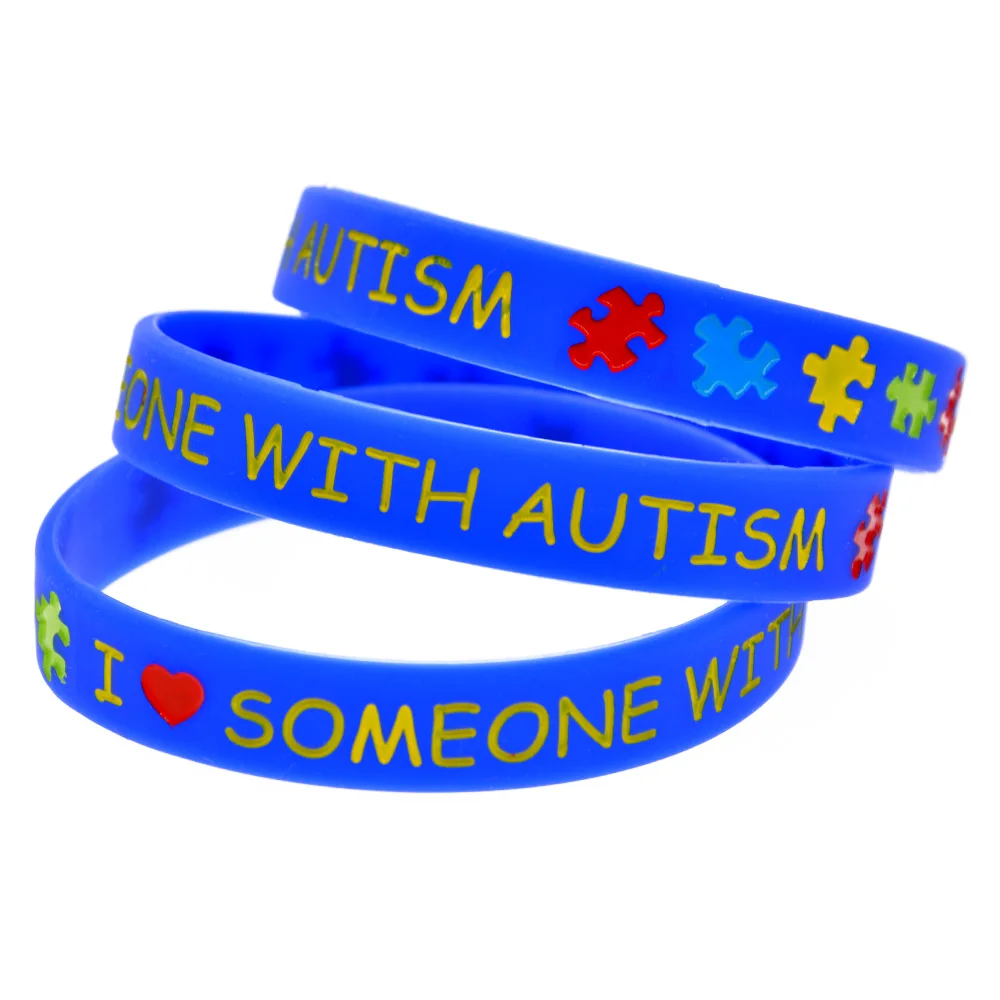 50 Pcs I Love Someone with Autism Silicone Bracelet Support Awareness Wristband Adult Size