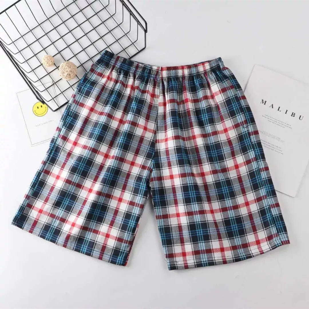 100% Cotton Mens Underwear Boxers Shorts Male Casual Sleepwear Underpants Plaid Loose Comfortable Homewear Sleeping Short Pants