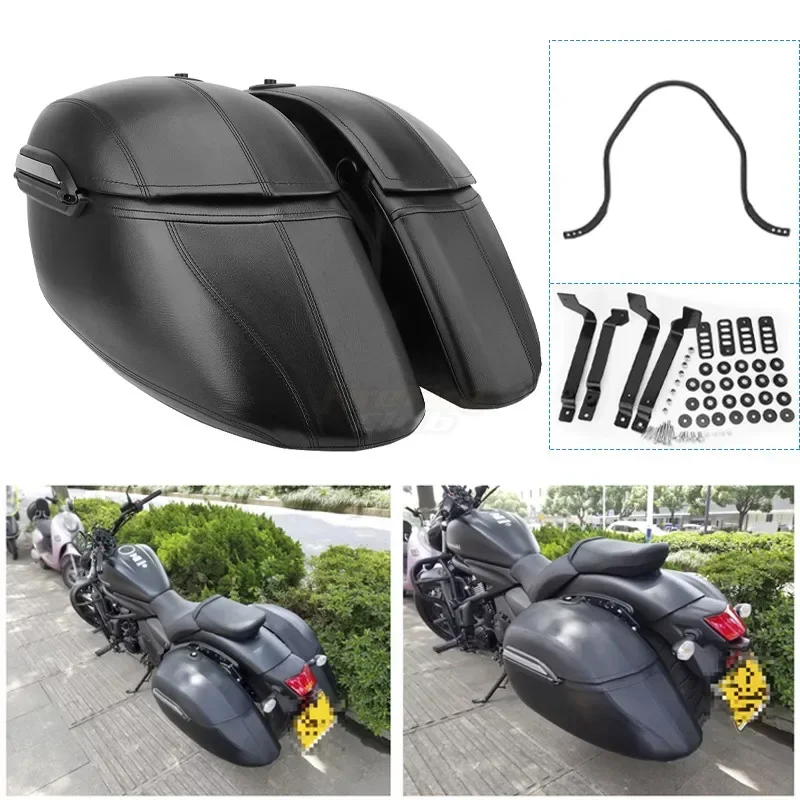 Universal Motorcycle Black Hard Bag Saddlebags For Victory Yamaha Honda Kawasaki Motorcycle Accessories