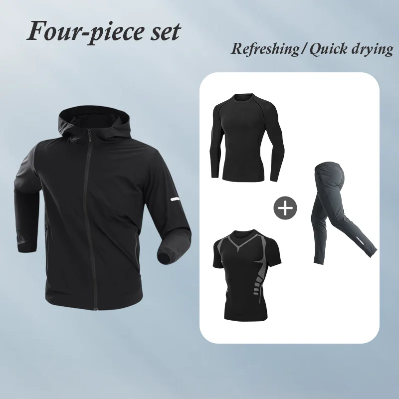 Men's Quick-Dry Tight-Fitting Sports Suit Running Fitness Training Mountaineering Wear Spring Summer Basketball Athletic Outfit