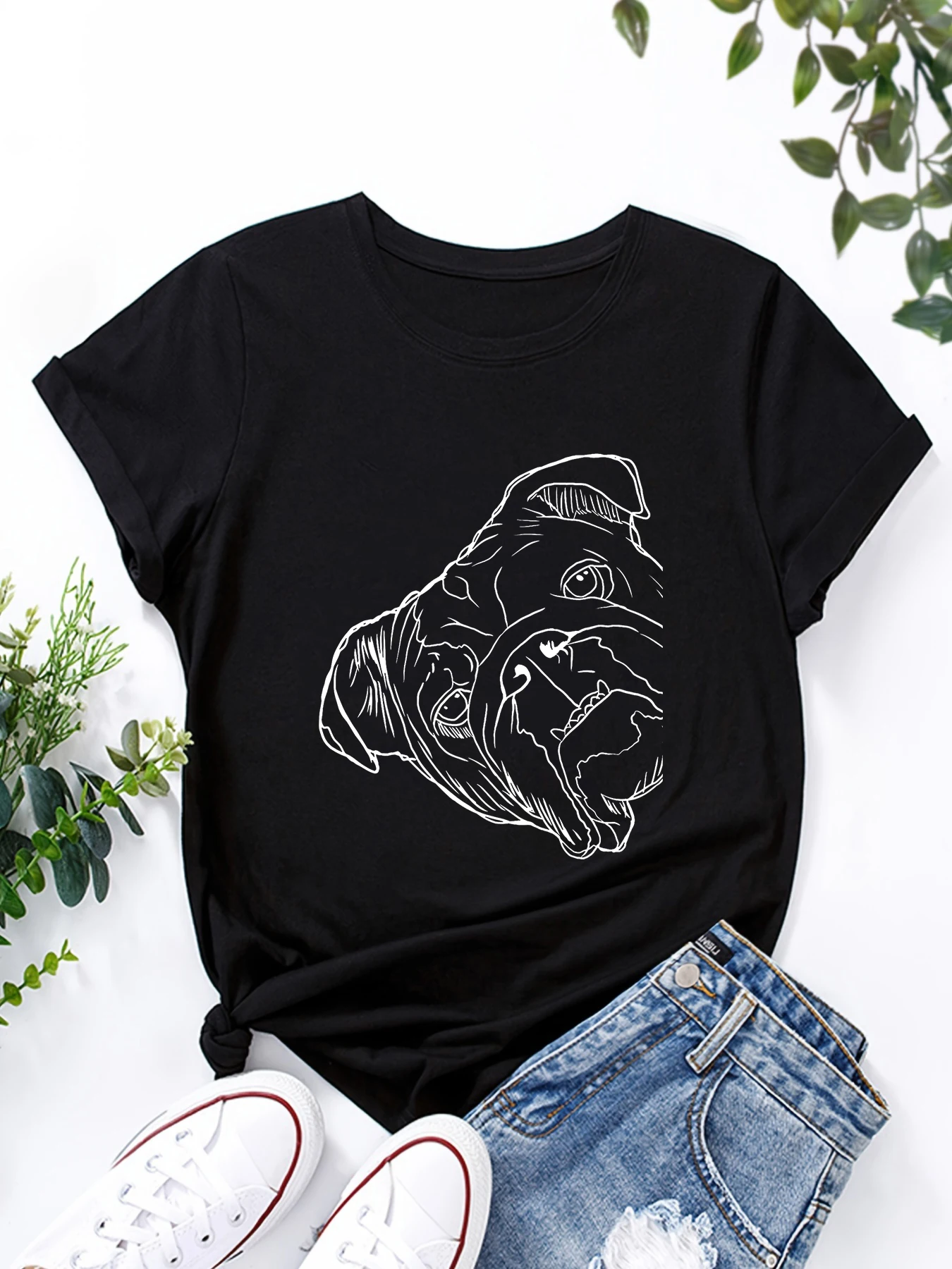 Funny Dog English Bulldog Printed T-Shirt Women Street Trend Harajuku Summer New T-Shirt Casual Round Neck Short Sleeve Tops