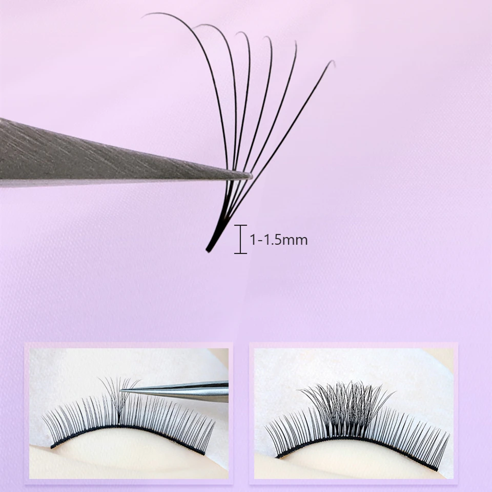 AGUUD 7mm Dunne Puntige Basis Russische Volume Wimpers Extension Scherpe Smalle Stem Losse Fans Premade Wimpers Faux Nertsen Make-Up Cilio