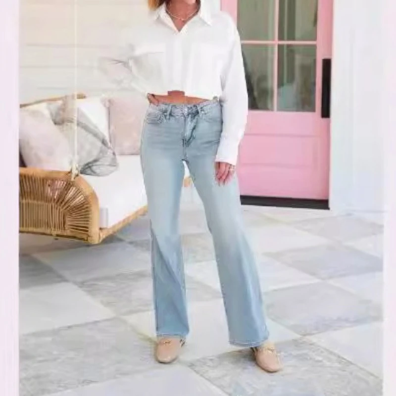 

Denim Pant Women Mom Jeans Wide Leg Long Pants High Waist Straight Trousers Y2k Streetwear Elegant Splice Work Summer 2025