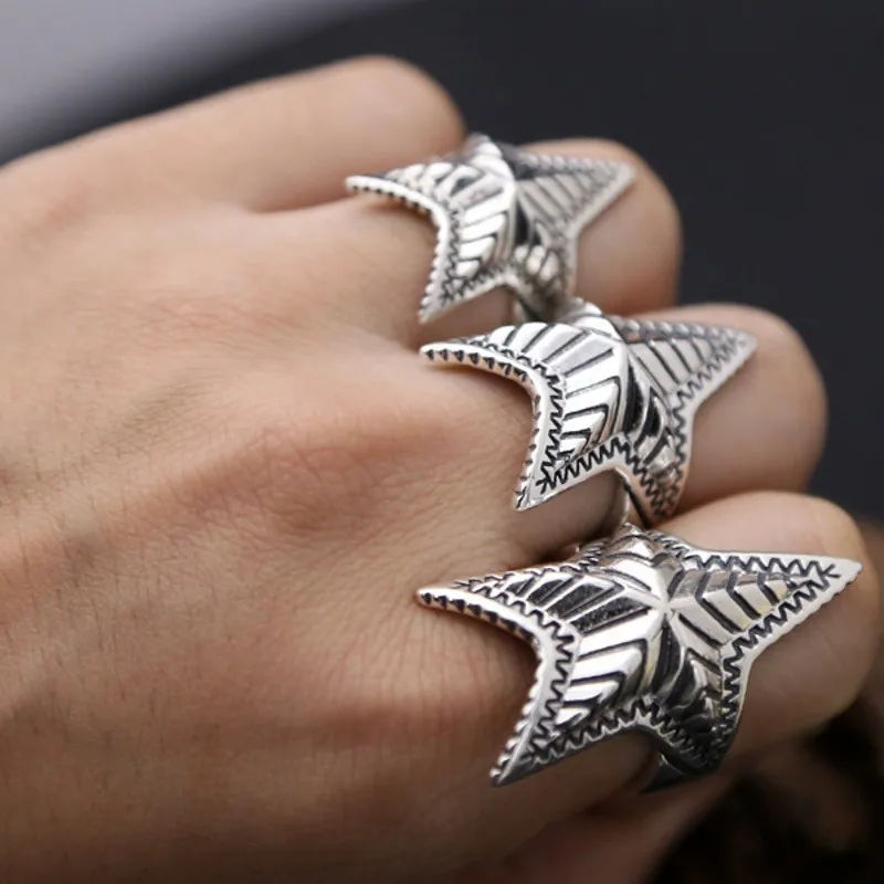 BOCAI Real S925 Silver Cody Asian Men Star Ring Opening  Korean Punk  Fashion Jewelry Exquisite Gifts