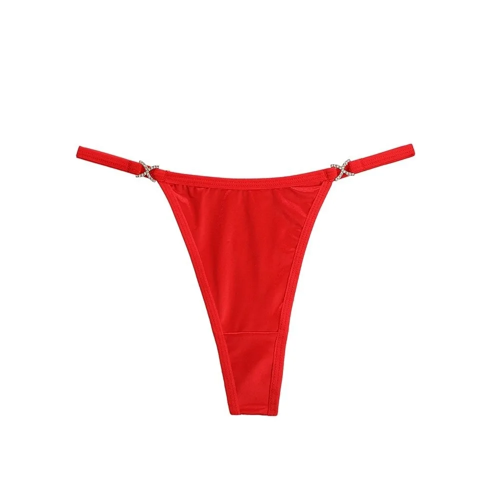 

Comfortable Cotton Crotch Glossy Satin Thongs Traceless Solid Color Bikini Briefs Underpants Low Waist T-back Panties Daily Wear