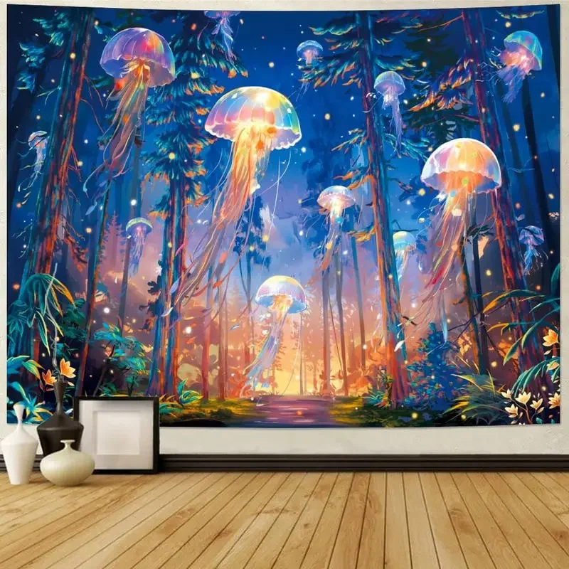 VIKAMA Radiant Medusa Drifting Through Brushwood Black Light Tapestry UV Active Surreal Wall Poster Accent Decor Soft Durable