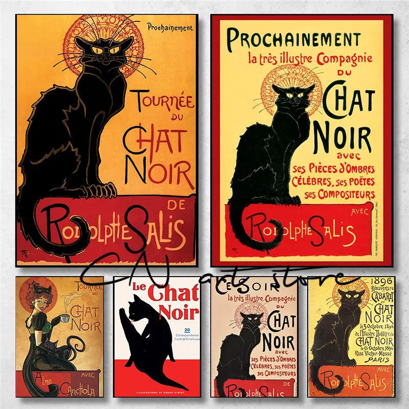 Vintage French Le Chat Noir Black Cat By Theophile Advertisement Art Posters Canvas Painting Wall Art Prints Pictures Home Decor