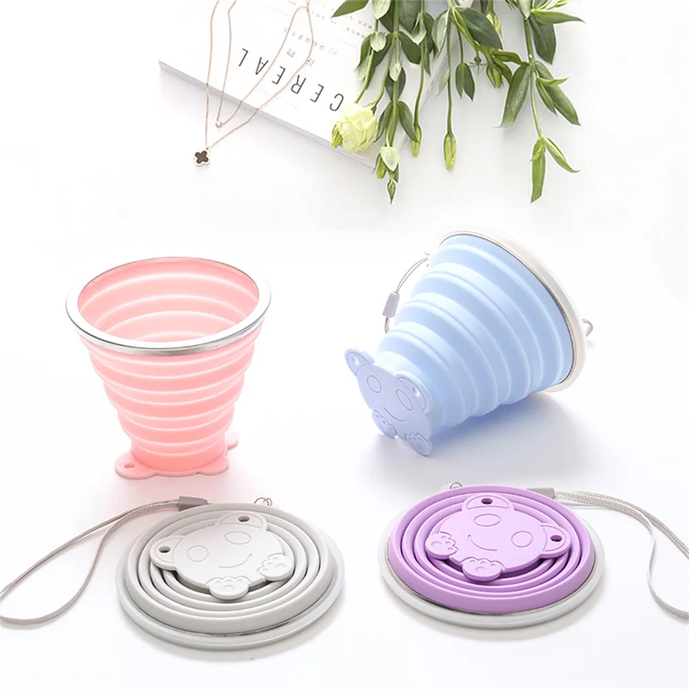 Cartoon Collapsible Travel Cup Portable Silicone Folding Cup Outdoor Sports Hiking Camping Toothbrush Mug Reusable