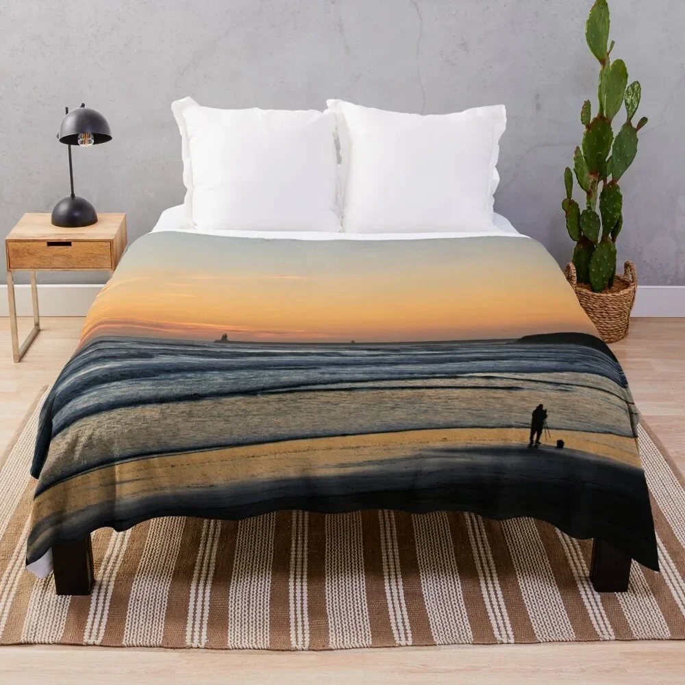 

December daybreak over Tynemouth Long Sands Throw Blanket for babies Flannel Soft Plaid Furry Blankets