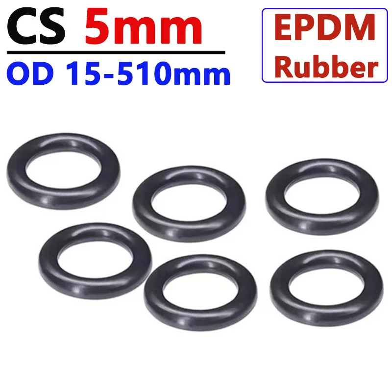 

EPDM Rubber O-Ring CS 5mm OD 15mm to 510mm - Custom Sizes Acid Alkali Resistant Water Seal Washer Gasket for Friction Resistance