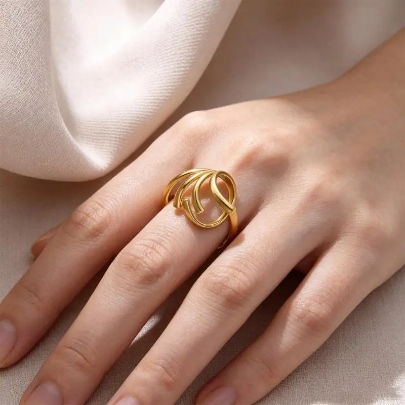  Trendy Stainless Steel Geometric Statement Ring Adjustable Size Everyday Wear Jewelry For Stacking Or Gifting