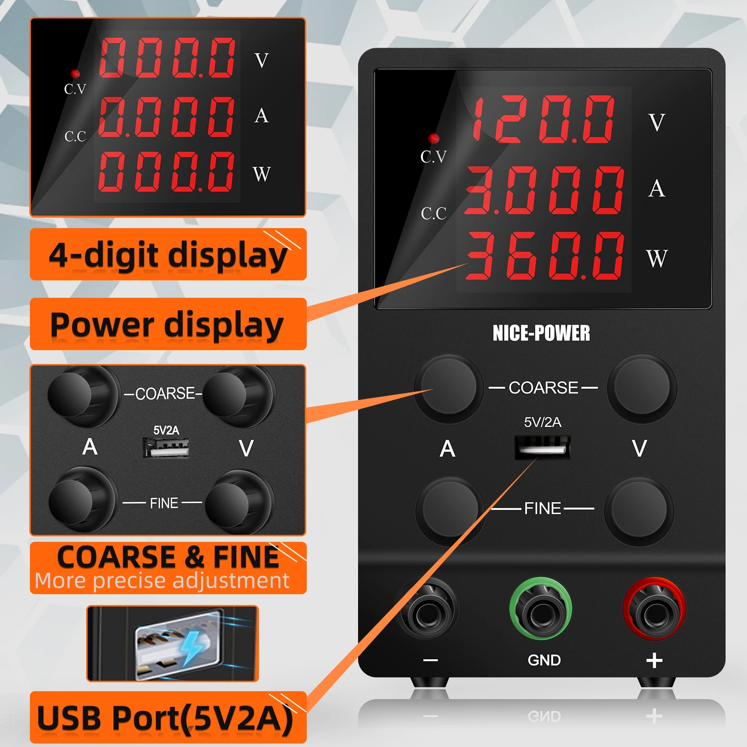 SPS1203 120V 3A DC Regulated Power Source LED Display Digital Adjustable Bench Power Supply