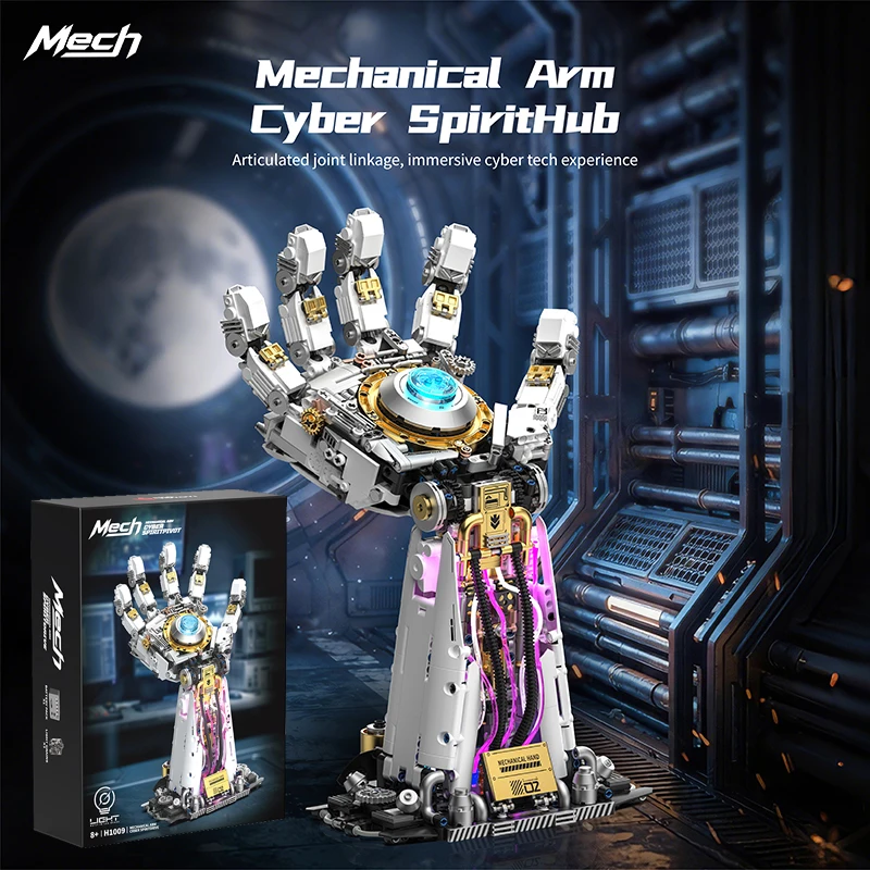 

1424Pcs Cyberpunk Mechanical Hand Building Blocks Movable Fingers Robot Model Kit with Lights STEM Toy for Kids Boys Girls Gifts