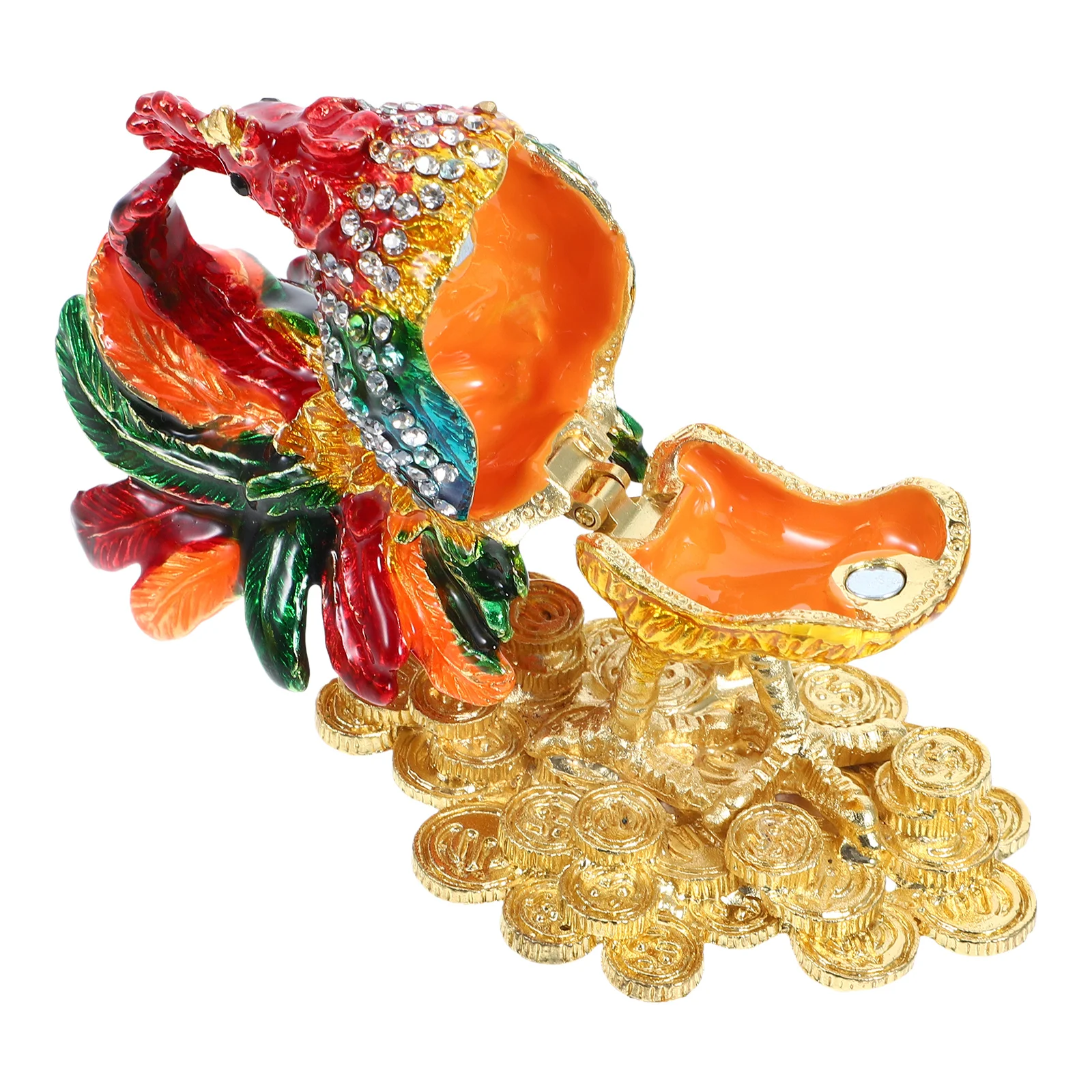 

Zinc Alloy Rooster Jewelry Box Hand Painted Hinged Trinket Keepsake for Home Decor Accent Rooster Figurine