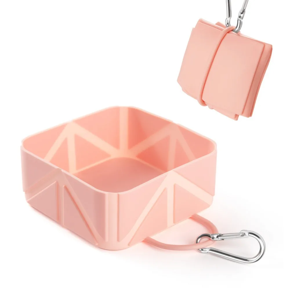 

Anti Slip Folding Pet Bowl Food Grade Square Cat Food Container with Carabiner Foldable Silicone Dog Dish Pet Supplies