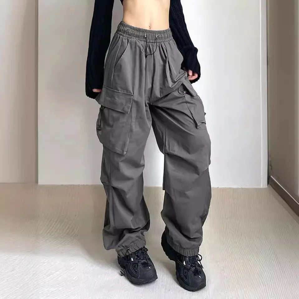 Y2K Black Parachute Pants Man Cargo Pants Hippie Streetwear Oversized Multi Pockets Cargo Trousers Wide Leg Baggy Sweatpants