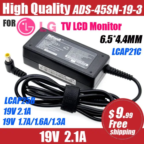 Adaptador de corriente CA de 19V 2.1A /1.6A para monitor LG, televisor LCD, cable de alimentación 32LH510 LCAP21C LCAP25B ADS-45SN-19-3 E2251S E2251T E2051S