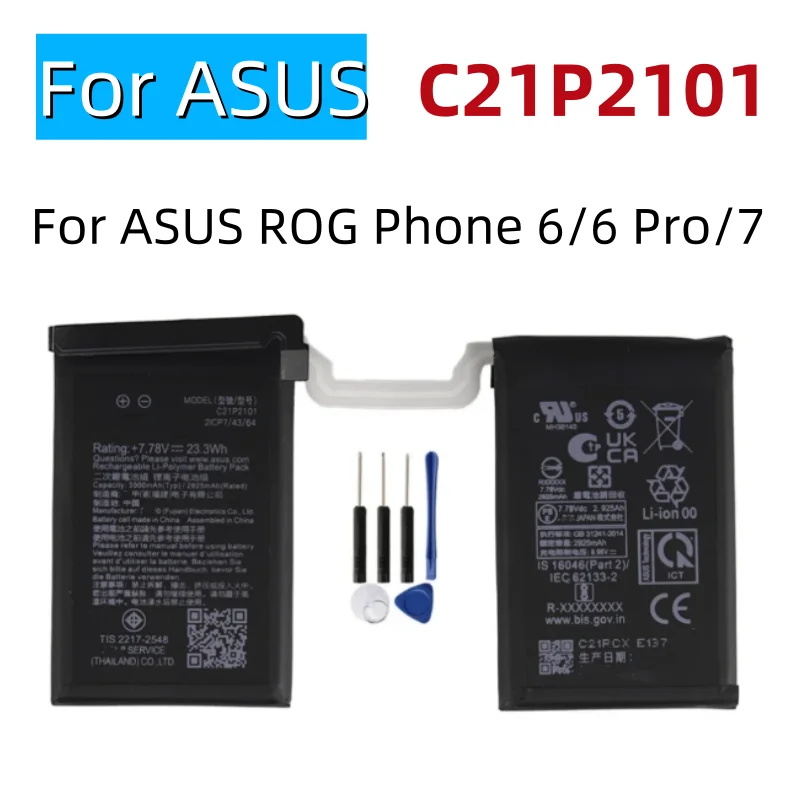 6000mAh C21P2101 Replacement Battery For ASUS ROG Phone 6 Phone 6 Pro Phone 7 Batteries+free tools