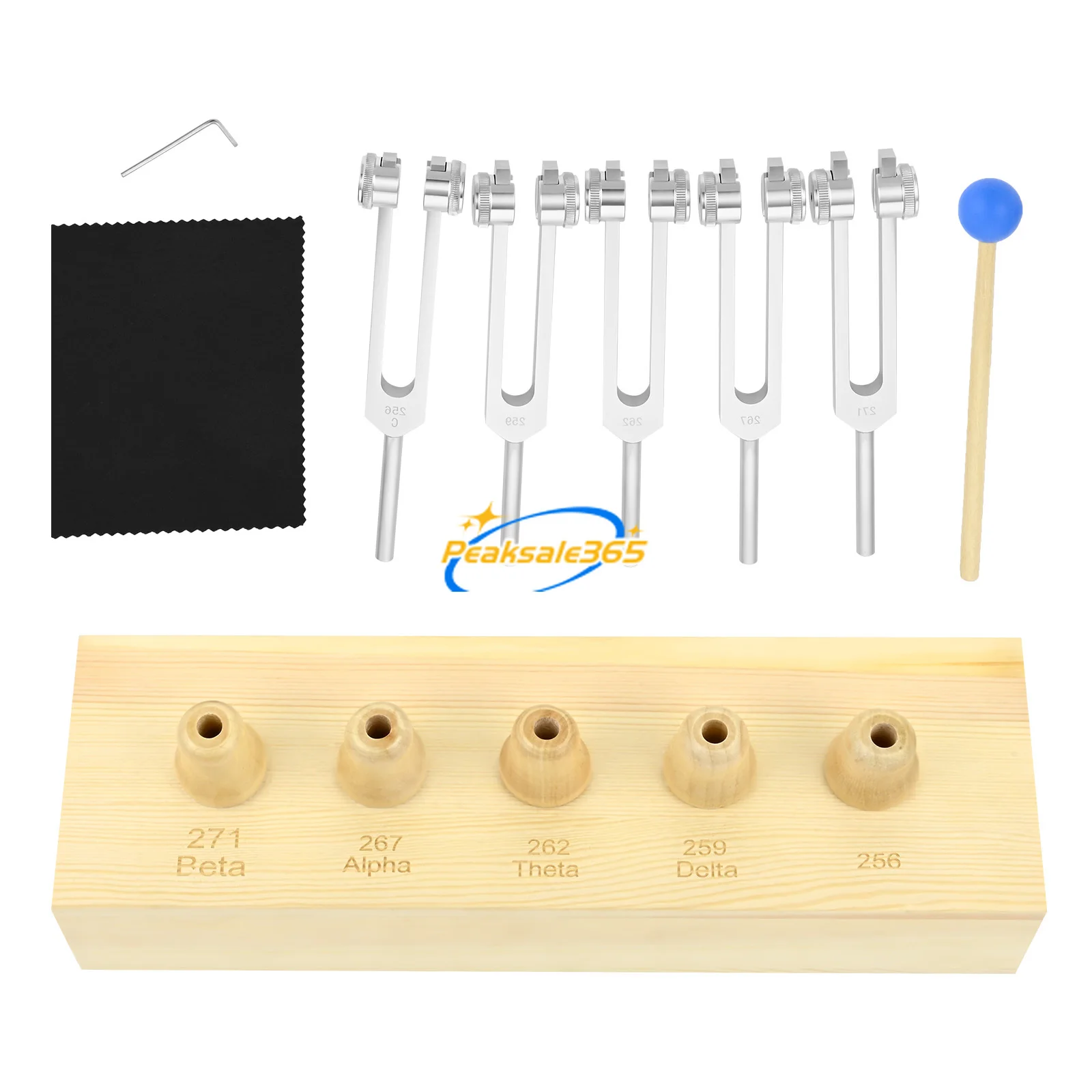 

5pcs/1box Brain Tuner Tuning Fork 256/ 259/262/267/271Hz for Deep Sleep Meditation Relax Dream States EEG Delta Theta Alpha Beta