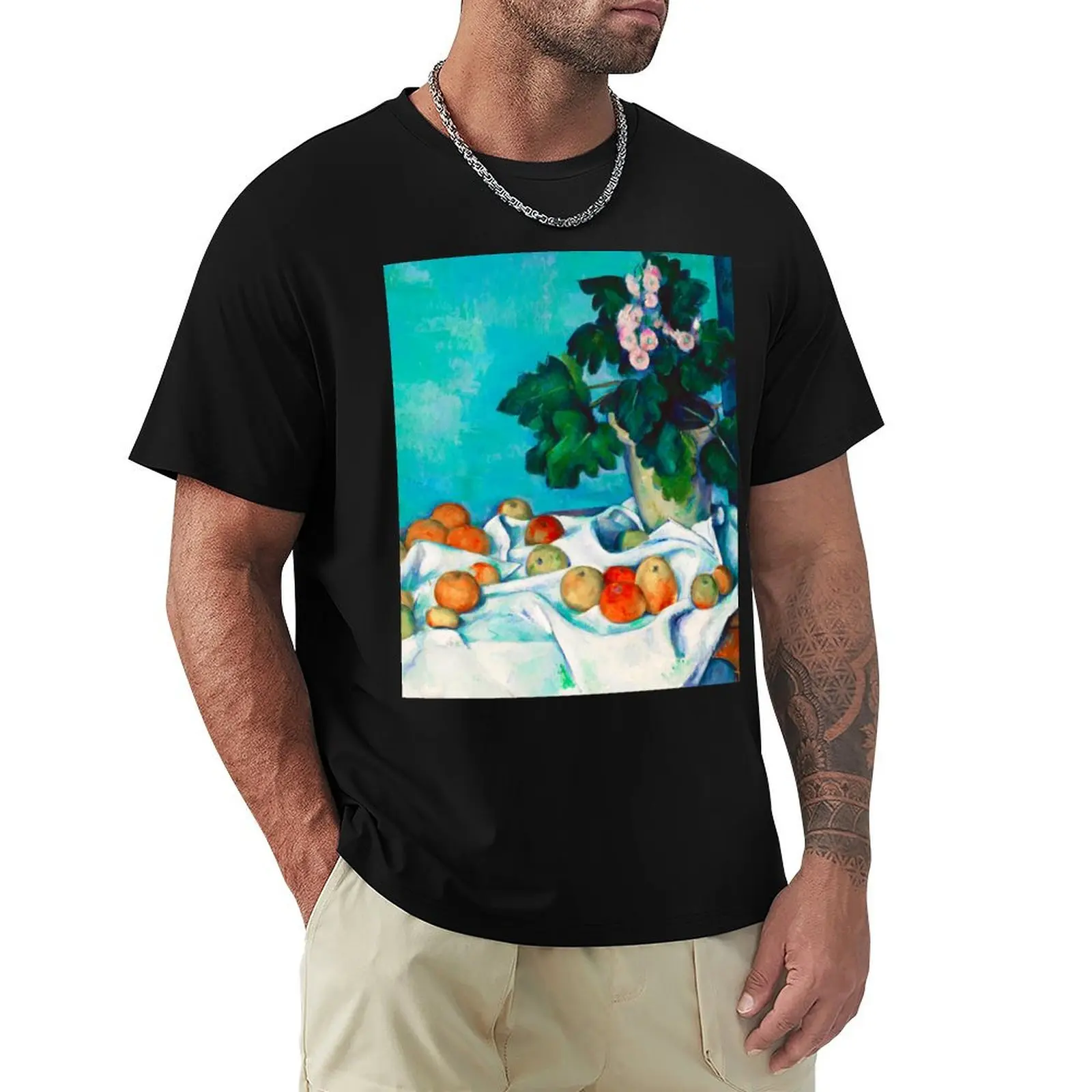 HD PAUL CEZANNE - Still Life with Apples and a Pot of Primroses T-Shirt Moisture Wicking Quick Dry Tee