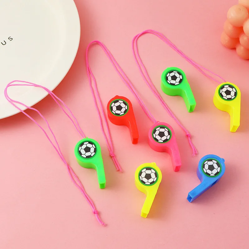 24pcs Soccer Patterns Whistle Plastic Sport Pendant Whistle Toys Kids Birthday Party Favor Treat Guest Gifts Goodie Bag Fillers