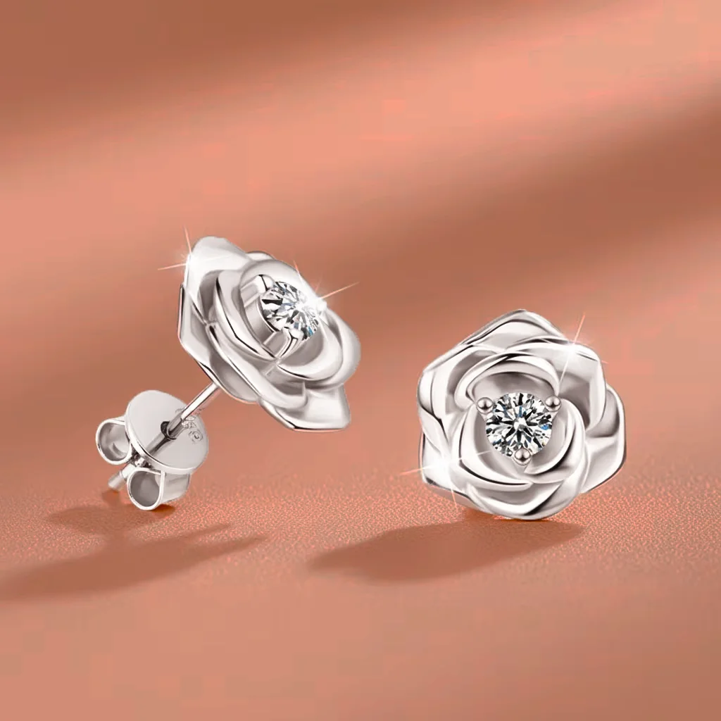 

Серьги-гвоздики из стерлингового серебра для женщин, серьги-гвоздики с цветком из белого золота/позолота с муассанитом