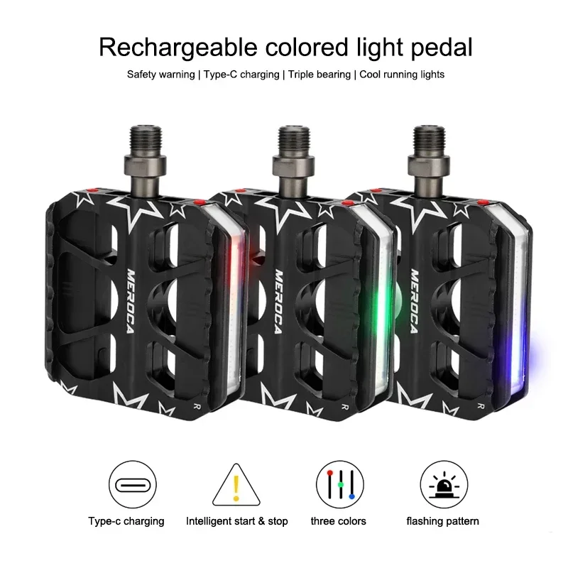 

Сверхлегкие велосипедные педали с противоскользящей поверхностью, светодиодный легкий алюминиевый сплав для шоссейного велосипеда MTB, аксессуар для велоспорта с улучшенной ручкой