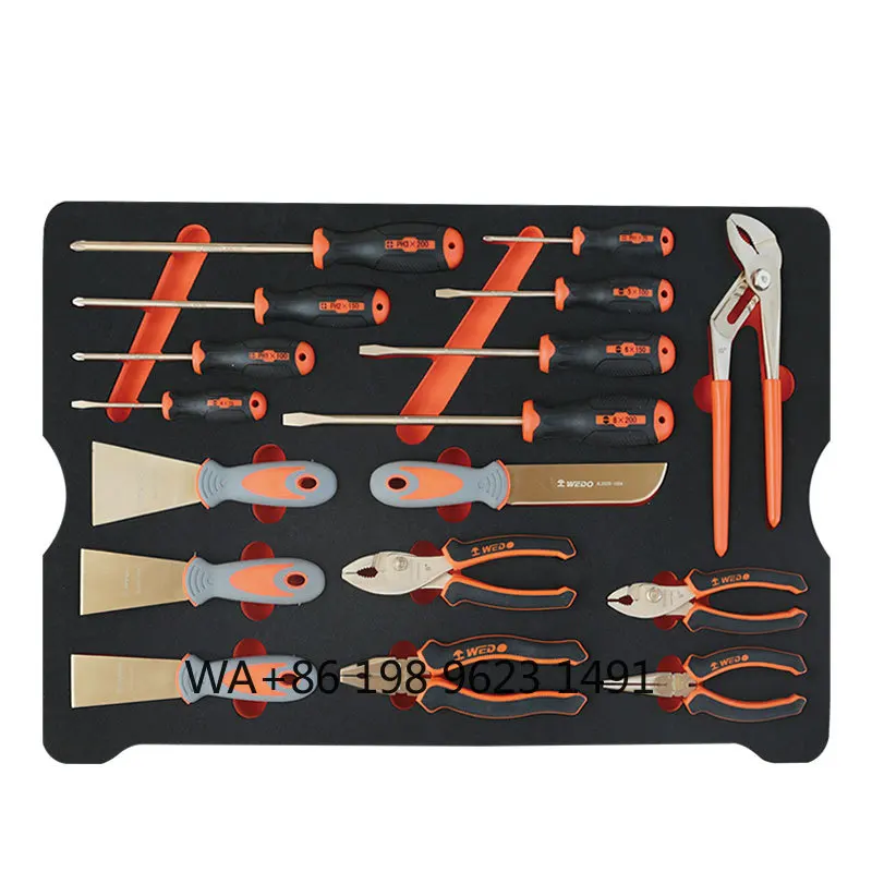 ATEX FM Certified 62Pcs Explosion Proof Tool Kit, Non-Sparking Aluminium Bronze Beryllium Copper Alloy Safety Hand Tools