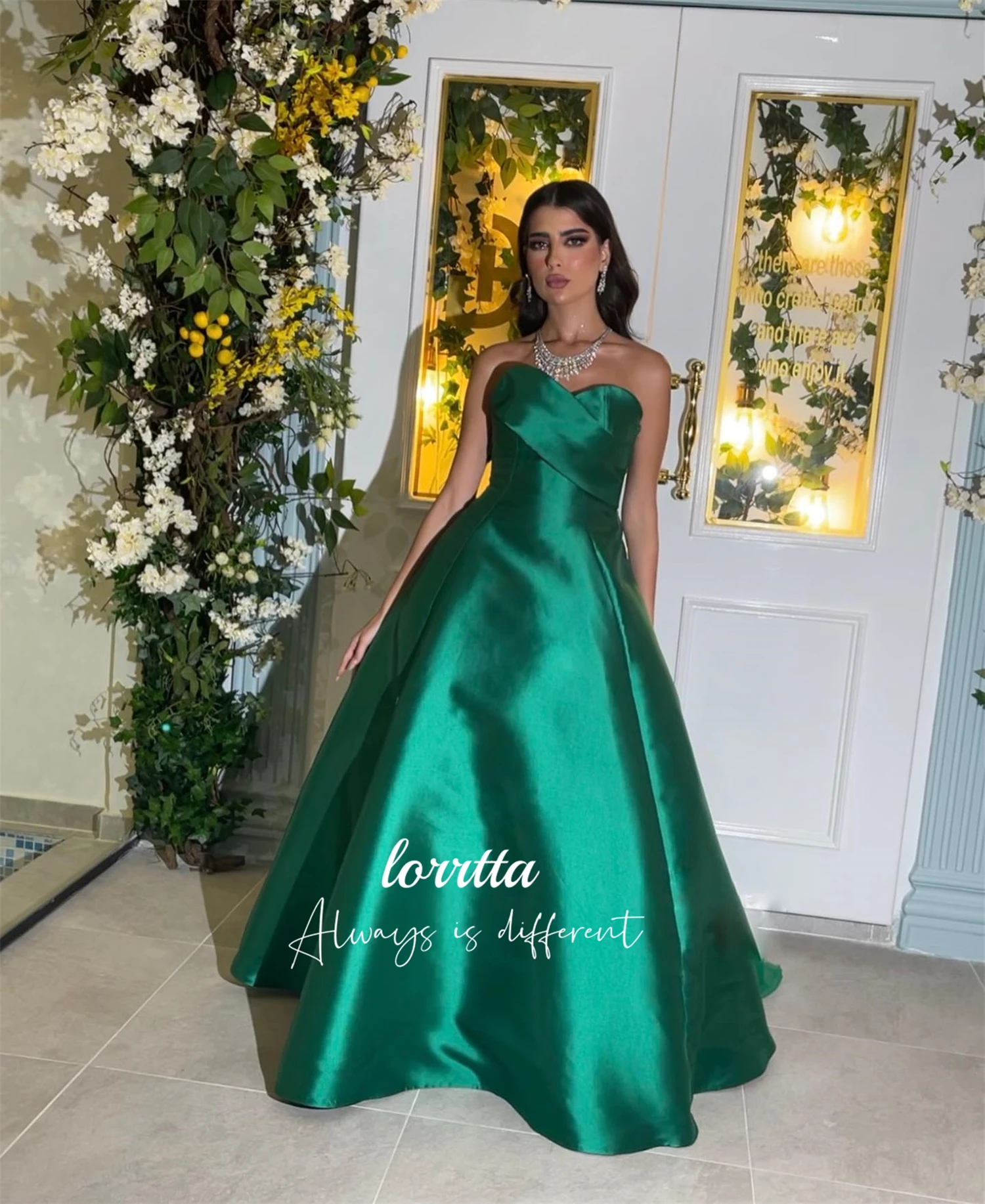 

Lorrtta Green Evening Dress Party Satin Line A Dresses for Special Events Robes De Cocktail Party dresses فساتين سهرة