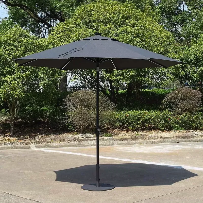 Modern Aluminum Hand Crank Garden Parasol 3M Center Pole Auto Tilting Foldable Outdoor Umbrella with UV Protection for Patio