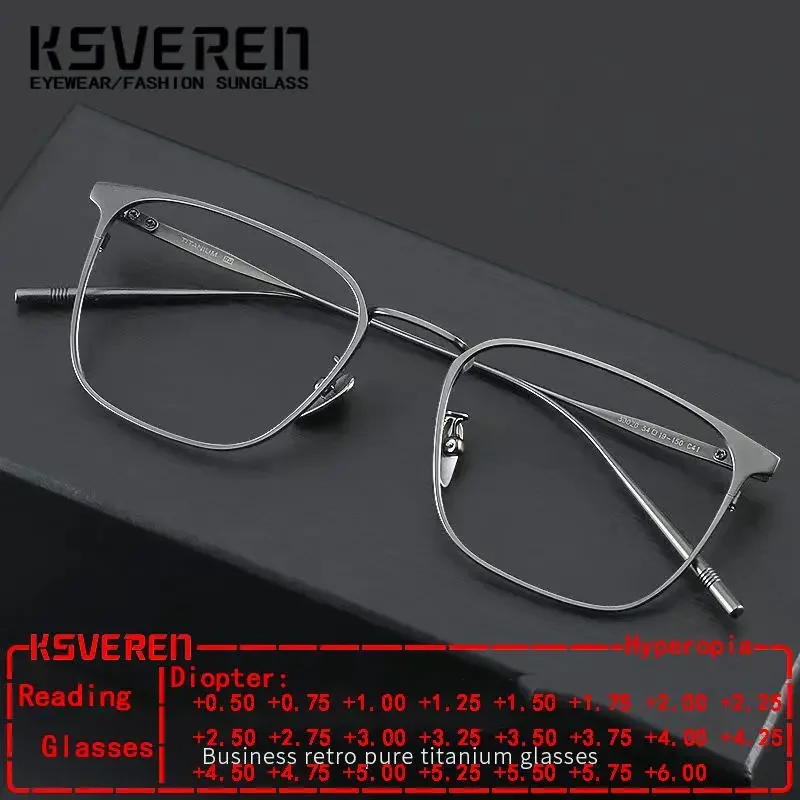Ultra Light Pure Titanium Reading Glasses for Men Business Retro Square Prescription Glasses Magnifying Glasses Frame Eyewear