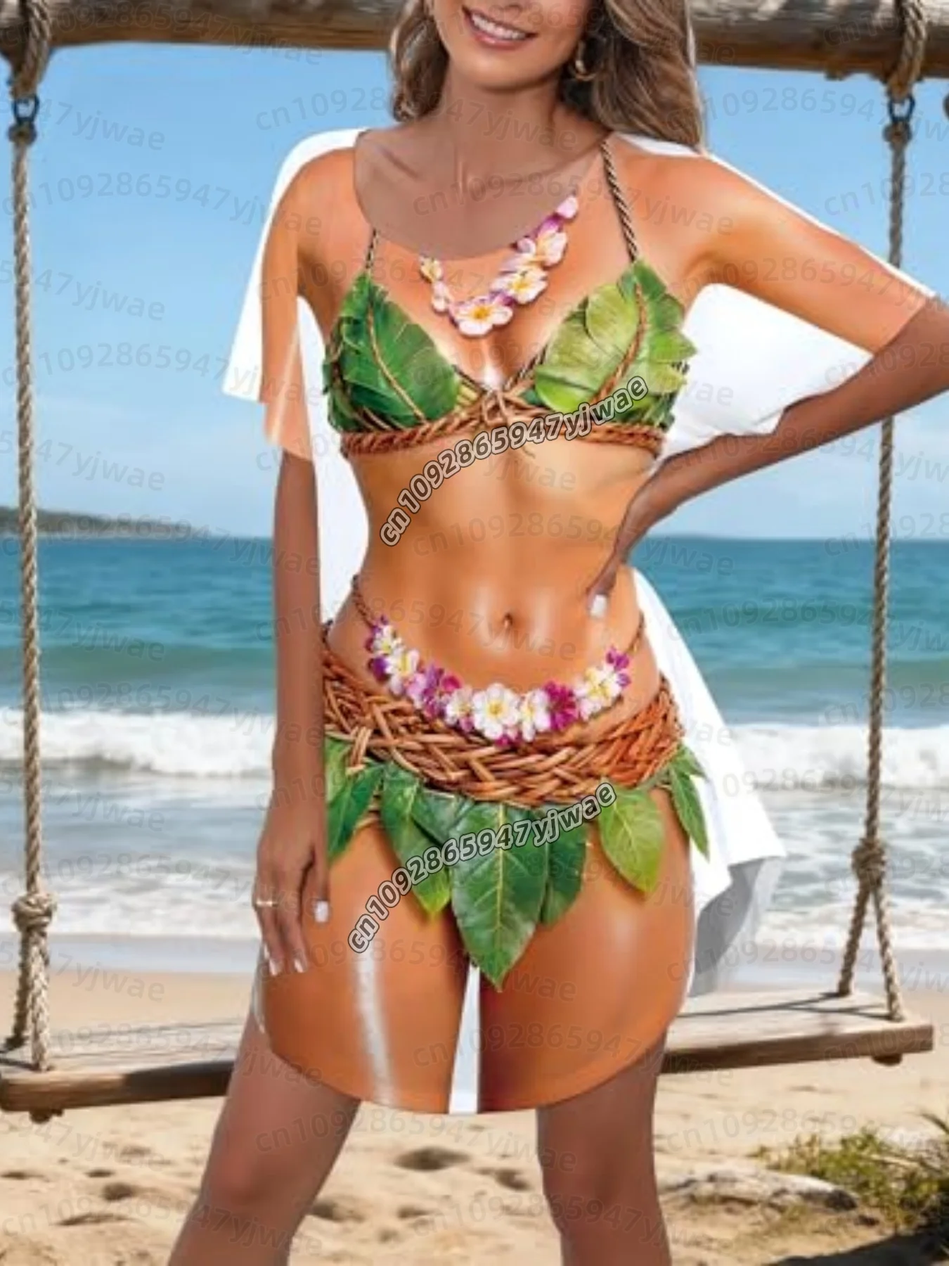 26 Sommer Damen Bikini-Überwurf, Kurzarm, Locker Geschnitten, Meerjungfrauen-Print, Party-Badeanzug-Überkleid, Damen T-Shirt-Kleid – Detail 5