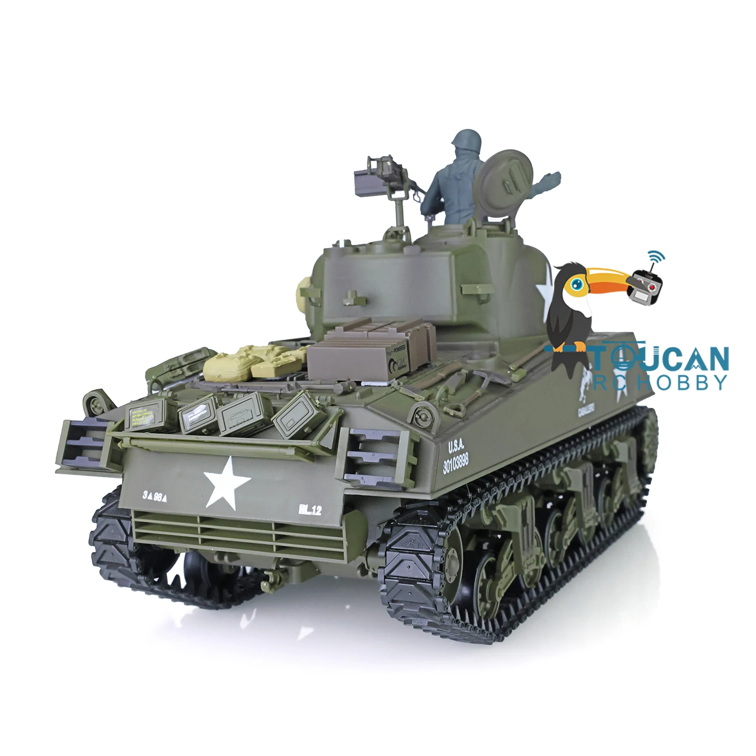 1/16 7.0 Henglong Toucanhavy DIY 플라스틱 탱크, M4A3 SherRC 3898, 360 메가 터렛 배럴 반동