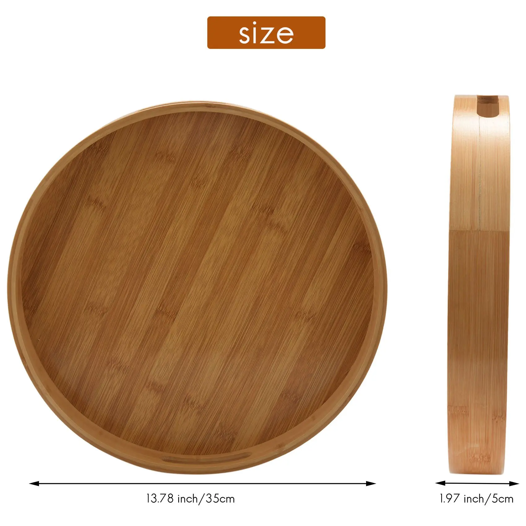 

【Hot-Selling!】Round Serving Bamboo Wooden Tray for Dinner Trays Tea Bar Breakfast Food Container Handle Storage Tray 3