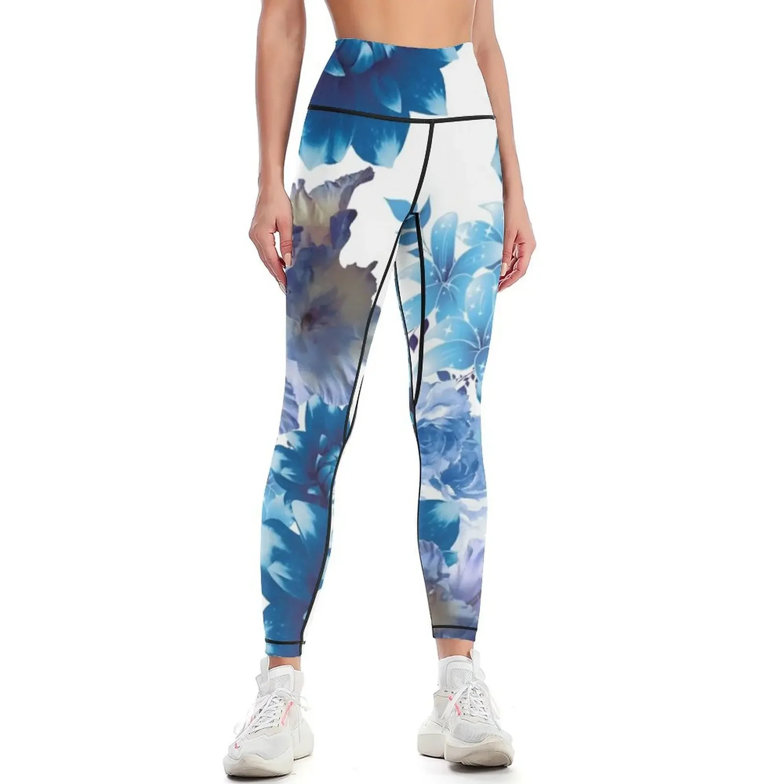 

Tight Blue Floral Design Leggings sports for push up gym clothing active wear Jogger pants Womens Leggings