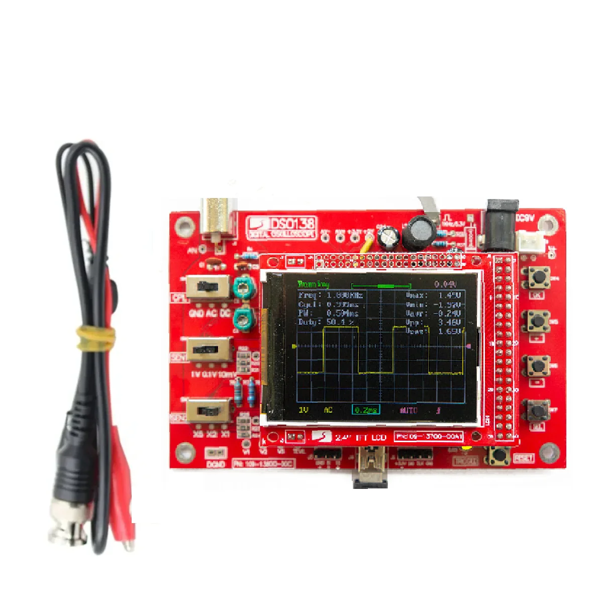 DSO138 Fully Assembled Digital Oscilloscope 2.4 inch TFT LCD Display Probe Test Clip Acrylic Case Oscilloscope DIY KIT