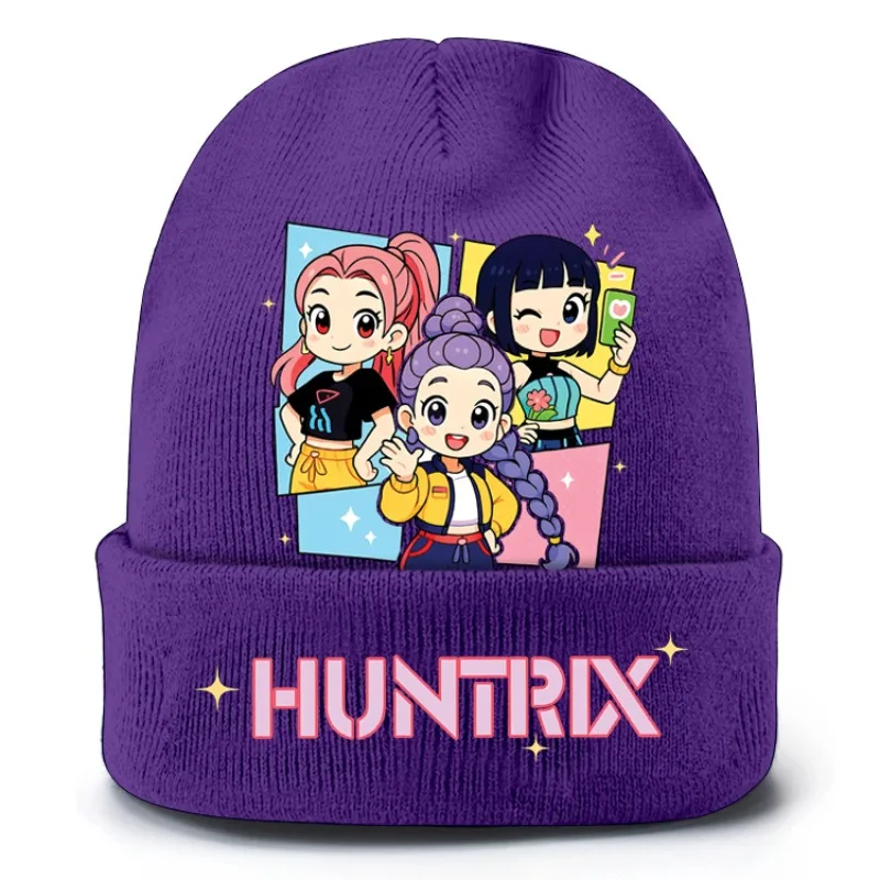 AliExpress Potdemiel KPop Demon Hunters Knitted Hat Anime Women Winter Soft Warm Printing Beanies Cap Cute Girl Outdoor Cycling Skiing Pullover Hat