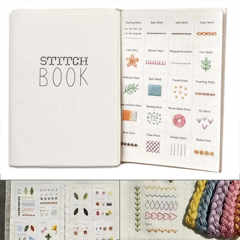 Embroidery Stitch Book DIY Sewing Practice Kit Threads Embroidery Hoop Needles Instruction Manual Hand Stitch Learning Craft TMZ