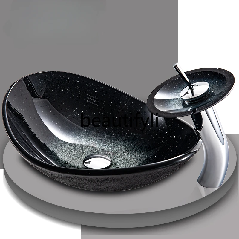 Tempered glass table basin modern minimalist art washbasin creative gradual change in the starry sky