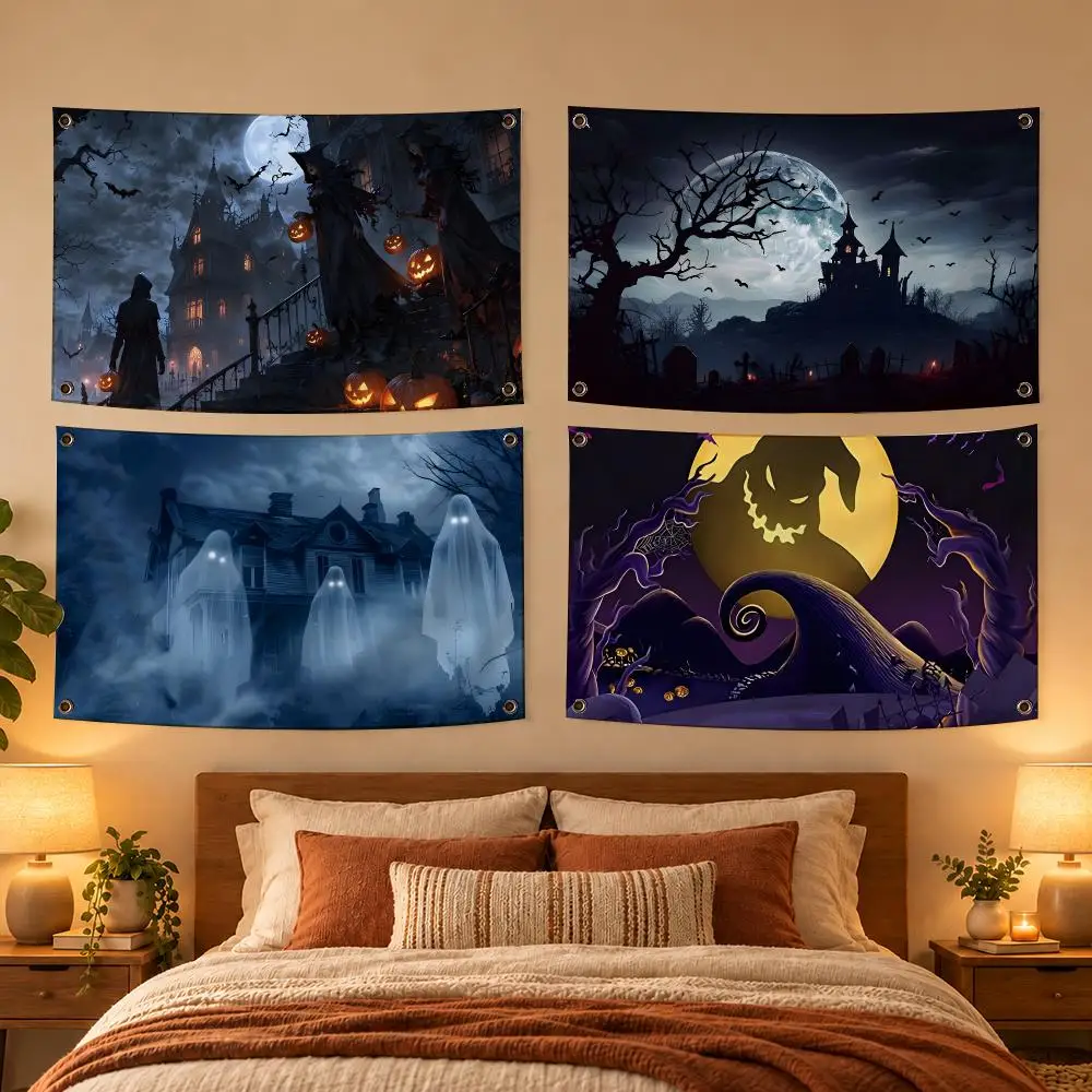 Ghost Castle Halloween Flags Soft Skin-friendly Durable Tapestry Outdoor Party Home Living Room Bedroom Decoration