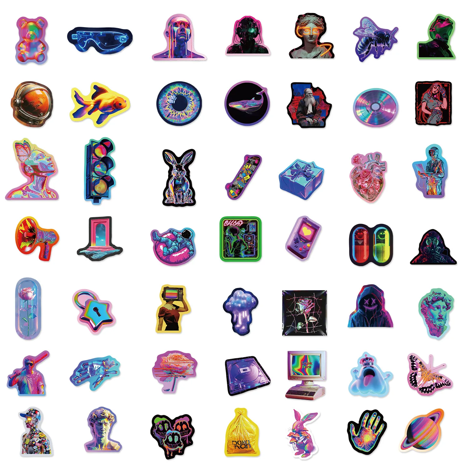 52PCS Color Neon Style Graffiti Stickers Cool Cartoon Decoration DIY Kids Toys Suitcase Fridge Laptop Guitar Car Bike Decals