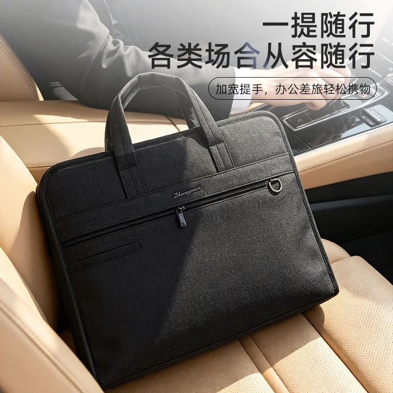 Heavy Duty Oxford Cloth Briefcase with Multi Layer Compartments, Water Resistant Zipper Document Bag for A4 Files, Laptop