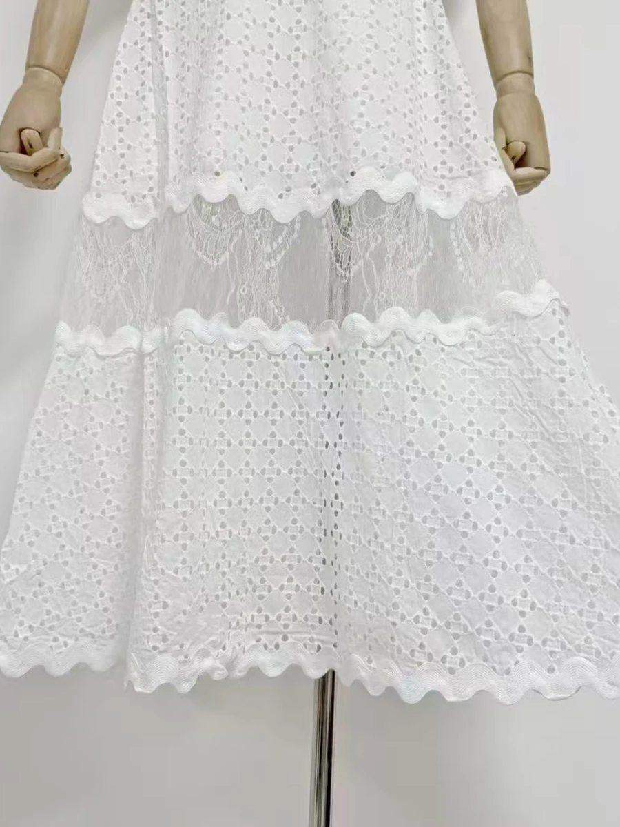 VGH Scava Fuori Abiti Solidi per Le Donne O Collo Manica Corta Onda Taglio Design Casual Vestito di Moda Femminile 2025 Estate Nuovi Abbigliamento